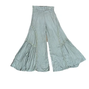 Pantalones de pierna ancha verdes Earthbound para mujer - súper acampanados con detalle de puntada, Boho S - Imagen 1 de 14