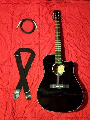 Fender CD-60SCE Dreadnought Acoustic-Electric Guitar w/ Gig Bag + Cable | Black - Image 1 of 4