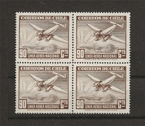 Chile 1941 Sc# C62 Airmail Plane and sunrise 90c block 4 MNH - Picture 1 of 1