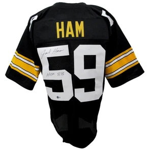 Jack Ham HOF Signed/Inscr Black Steelers Custom Football Jersey Beckett 192384 - Picture 1 of 4