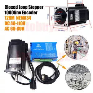1712 Unzen Closed Loop Schrittmotor NEMA34 12NM Hybrid Servotreiber 2HSS86H Kits - Bild 1 von 11
