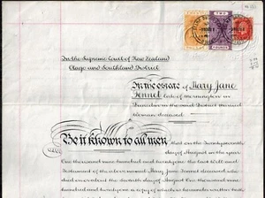 New Zealand QV & KG V Postal Fiscals on ORIGINAL DOCUMENT w/ L2, L20, & 1S - Picture 1 of 2