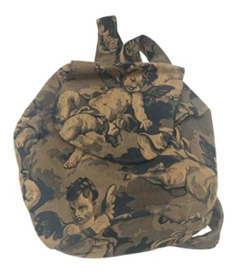 Mini Bolso Mochila Pequeño 10" Cartera, Patrón Angélico Bebé, Dorado y Tostado - Imagen 1 de 6