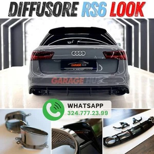 DIFFUSORE + TERMINALI✨RS6 LOOK✨per AUDI A6 S-LINE 4G C7 2015-2018 SOTTO PARAURTI - Foto 1 di 21