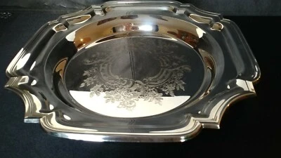 Bandeja grande chapada en plata ornamentada vintage de Lunt Silversmiths EE. UU. - 15-1/2" Foto 1 de 4
