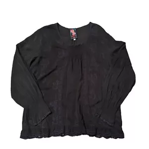 Top Johnny Was negro bordado manga larga talla L - Imagen 1 de 8