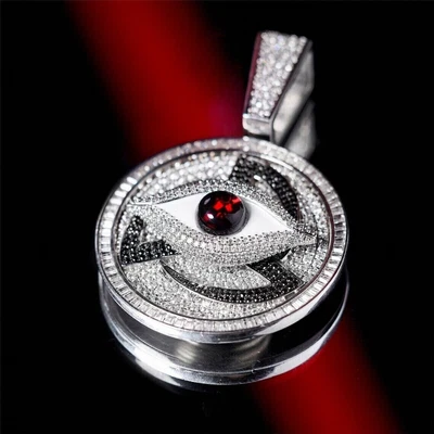Evil Eye Coin Design With Simulated Sapphire, Red Eye Ruby & Onyx Men's Pendant - Image 1 of 4