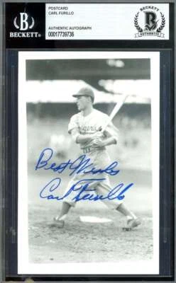 Foto postal firmada por Carl Furillo Beckett BAS autógrafo de los Brooklyn Dodgers Foto 1 de 2