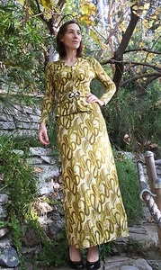 VTG 60/70's Paisley Maxi Dress w Peplum BOHO Festival, SZ 38, WST 27" - Picture 1 of 12