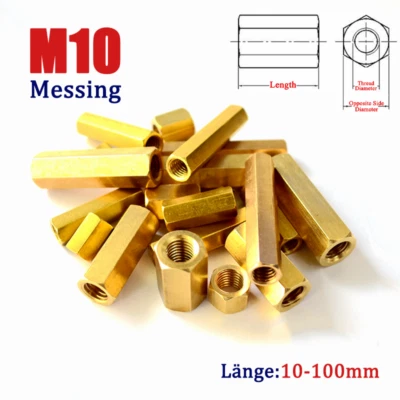 M10 Messing Distanzmuffen Sechskantmuttern Gewindehülsen Sechskant Abstandshalte - Bild 1 von 4