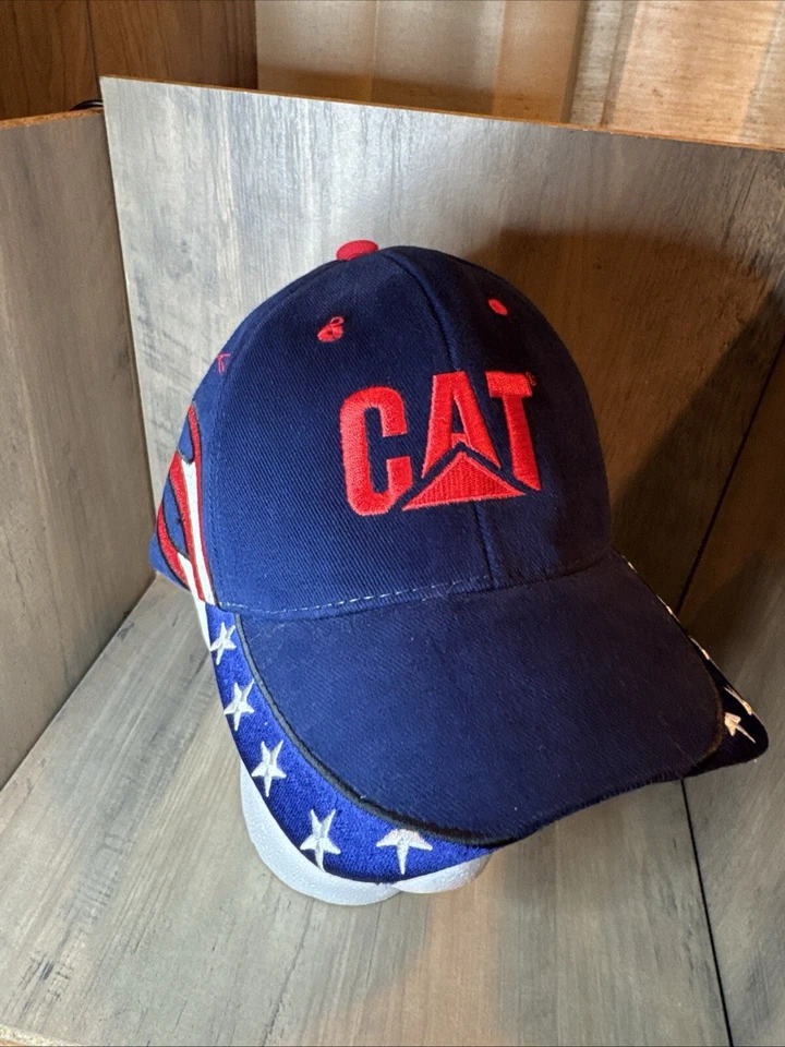 Boné de bola ajustável CAT Caterpillar bandeira patriótica usado com etiqueta - Imagem 1 de 4