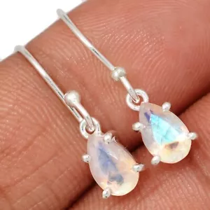 Natural Faceted Rainbow Moonstone - India 925 Silver Earrings Jewelry CE47758 - Picture 1 of 1
