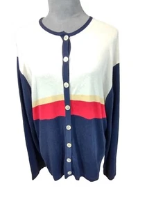 Vintage Crazy Horse Sweater Color Block Striped Button Front Cardigan Size XL - Picture 1 of 5