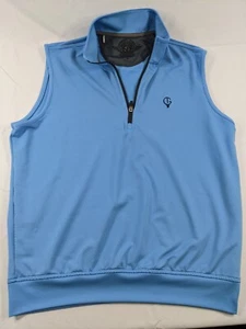 Straight Down Vest Medium Blue 1/4 Zip Sleeveless Stretch Golf Club Logo EUC - Picture 1 of 6