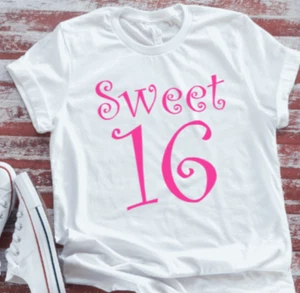 Süßes Kurzarm-T-Shirt 16 Geburtstag Mädchen Unisex weiß - Bild 1 von 2