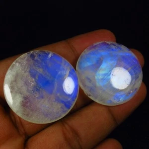 130.00 Ct Natural Stunning Blue Shade Moonstone Night Beauty Round Pair-A1686 - Picture 1 of 2