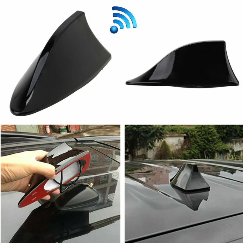 Антенна воздушная сигнальная AM/FM радио на крыше автомобиля черная беспроводная в стиле акульих плавников - Изображение 1 из 4