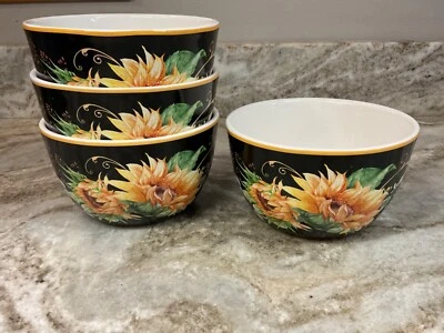 Juego de 4 cuencos de helado Sunflower Fields. Certificado Internacional. 5x3 pulgadas nuevo Foto 1 de 4