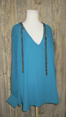 Jennifer Lopez Women's Tunic Top Size 1x Teal Holiday Office Classic Whimsical - Image 1 of 4