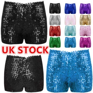 UK Kids Girls Hip Hop Jazz Latin Dance Shorts Sparkle Sequins Gymnastics Shorts - Picture 1 of 86