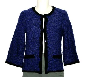 Cárdigan Colección JM Suéter Azul Negro Borde Mezcla de Lana Crew Talla M Nuevo con Etiquetas $79 - Imagen 1 de 3