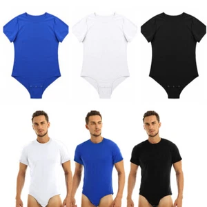 Men Adults One Piece Lingerie T-shirt Press Crotch Short Sleeve Bodysuit Romper - Picture 1 of 9