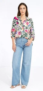 Ivko Camicia Blusa Shirt Colorata Panna Rosa Fiori Stampati Viscosa 241560 - Picture 1 of 7