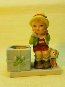 Vintage J.S.N.Y. Ceramic Porcelain Red Hood & Cat Figurine Candle Holder  BB330 - Picture 1 of 6
