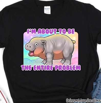 Moo Deng Problem Cotton T-Shirt: Hippo Design, Funny Gift Kids Ladies Mens Sizes - Image 1 of 4