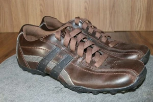 Skechers Relaxed Step Oxford Sneakers Mens 9 Square Toe Leather Brown RARE 63384 - Picture 1 of 12