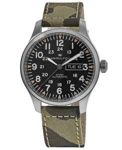 Nuevo reloj para hombres Hamilton caqui campo día fecha automático esfera negra tela H70535031 - Imagen 1 de 5