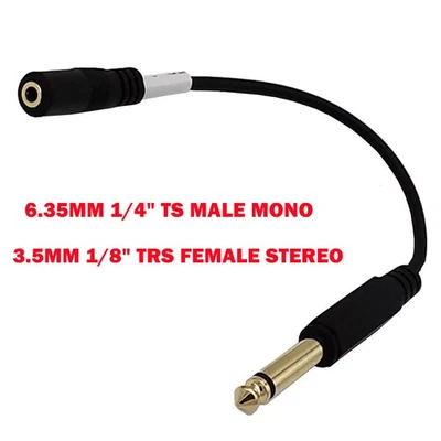 6.35mm 1/4" TS Male Mono to 3.5mm 1/8" TRRS Female Stereo Audio Adapter Cables - Image 1 of 4