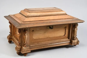 Q40E01- Holz Schatulle Truhe furniert teils intarsiert 19.Jh - Picture 1 of 12