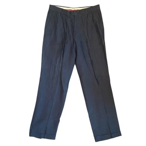 Louis Raphael Rosso Para Hombres 36x34 Azul Marino Mezcla de Lino Plisado Puño Vestido Pantalón Pantalón - Imagen 1 de 8