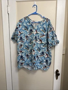 Cherokee Womens Size 2XL Scrub Top 1 Pocket Snowboard - Picture 1 of 11