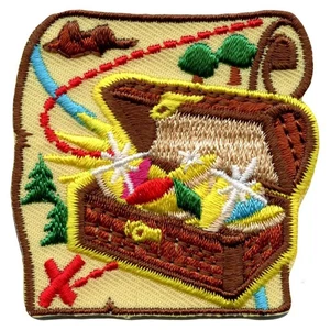 Treasure Chest Map Embroidered Iron On Patch - Picture 1 of 2