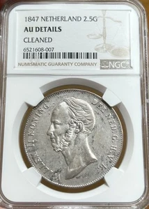 1847 Netherlands 2 1/2 Gulden NGC AU Details King Willem II Silver Coin - Picture 1 of 2