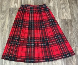 VINTAGE CLYDE MAXI PLEATED TARTAN PLAID SKIRT WOMENS SIZE 11/12 HOLIDAYS RED - Picture 1 of 6