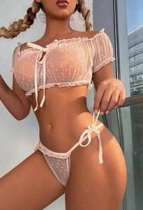 Womens Sexy Lingerie Lace Bra Set G-string Underwear Trikini Sleepwear Nightwear - Picture 1 of 3