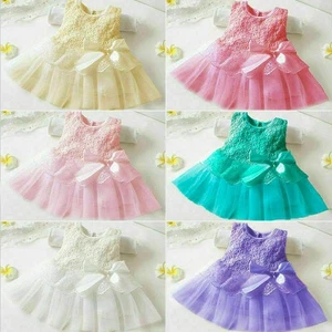 Flower Girls Bridesmaid Dress Baby Kids Party Lace Bow Wedding Dresses Princess - Picture 1 of 21