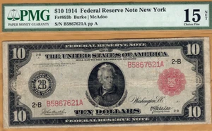 nice looking $10 red seal Series 1914 Federal Reserve Note PMG Fine 15 - Picture 1 of 2