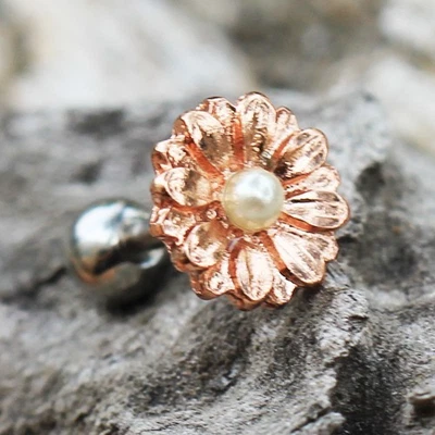 Rose Gold Plated Sweat Pearl Daisy Cartilage Earring - Image 1 of 3