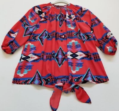 Blusa Collective Concepts Mujer Grande L Geométrica Manga 3/4 Azteca Abotonada Top Foto 1 de 4