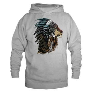 Löwe Geist Tier Totem Indigene Indianer Indianer Feder Hoodie - Bild 1 von 10