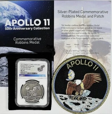 2019 APOLLO 11 50th Anniv ROBBINS Silver Medal NGC MS70 FDOI💥FLAWLESS QUALITY💥 - Image 1 of 4