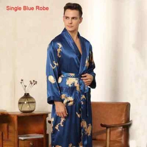 Mannelijke Satijn Nachtkleding Robe Broek Pyjama Set Print Mannen Nachtkleding - Picture 1 of 21