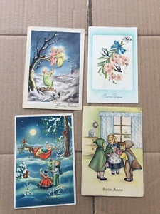 LOT FOUR OLD WISH CARDS OLD POSTCARDS - Picture 1 of 2