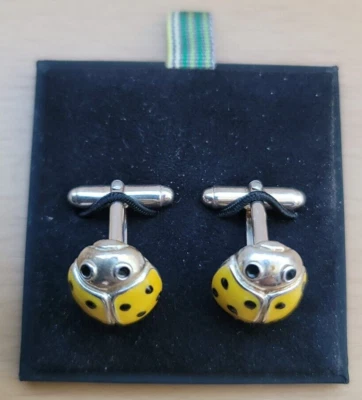 Gemelos Paul Smith de plata de ley 925 para hombre amarillos Ladybug dama insectos escarabajos Foto 1 de 4