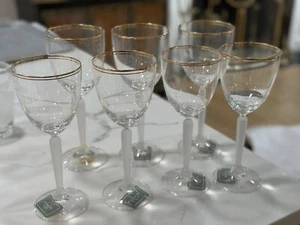 7 LENOX Crystal Federal Gold Rim Wine Glasses, Frosted Ribbed Stem, 4-8.25/3-8.5 - Picture 1 of 9