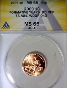 2009 ERROR ANACS MS66 WDDR #043 Lincoln Cent Coin Doubled Die Cherry Pck FS #801 - Picture 1 of 5